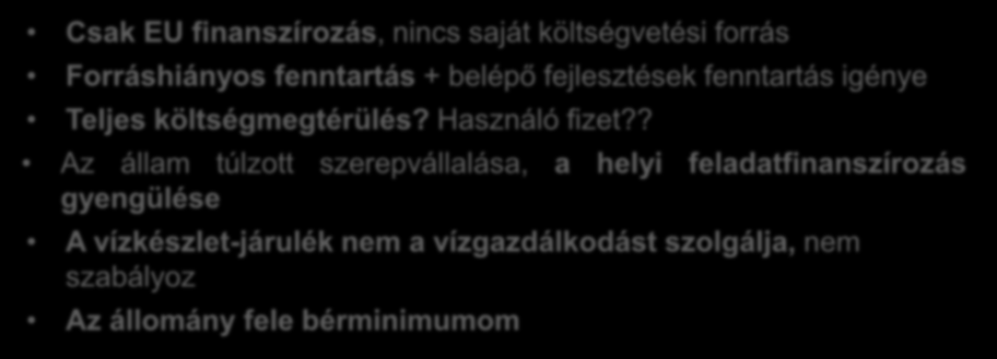 ? Az állam túlzott szerepvállalása, a helyi feladatfinanszírozás gyengülése A vízkészlet-járulék nem a vízgazdálkodást szolgálja, nem