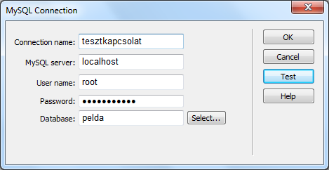 - Válasszuk ki a Databases fület és kattintsunk a képen is látható plusz jelre, ott pedig a MySQL Connection-re, és adjuk meg az alábbi adatokat: - Connection name: A kapcsolat neve, tetszőleges -