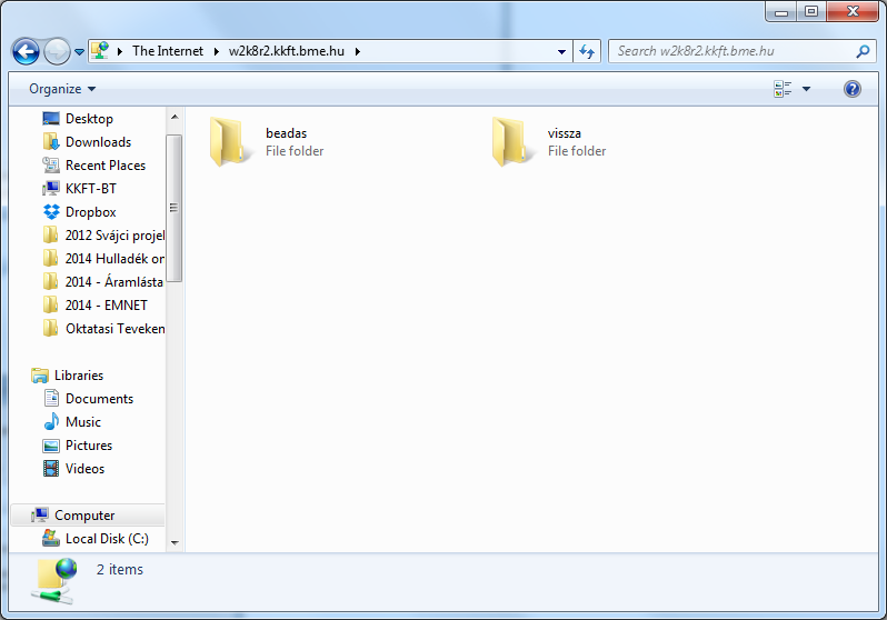 3. ábra. Válasszuk a megfelelő mappát. A mappába a Windows-ban szokásos műveletekkel tudunk file-t feltölteni: Drag&Drop módszerrel, Ctrl-c / Ctrl-v billentyűkombinációk segítségével.