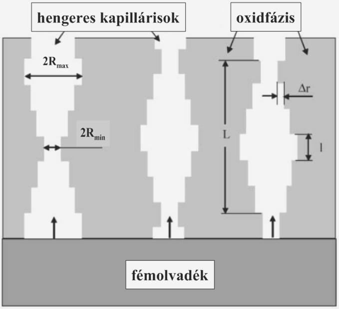 2.14. ábra - A periodikusan változó sugarú kapilláris modell [18, 22] A 2.6.