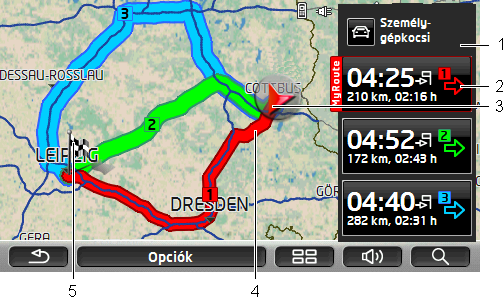 Megnyílik a térkép Előnézet üzemmódban. 1 Az (Útvonalprofil) képernyőgombon megjelenik az aktuális útvonalprofil.