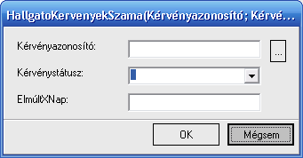 HallgatoKervenyekSzama függvénynél megjelenő feltétel szerkesztő ablak Többek között használhatjuk a FélévekSzáma, HallgatoPenzugyiStatusza, TargyFelvetelekSzama, stb. függvényeket is.
