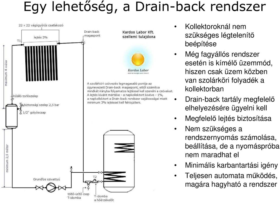 megfelelő elhelyezésére ügyelni kell Megfelelő lejtés biztosítása Nem szükséges a rendszernyomás számolása,
