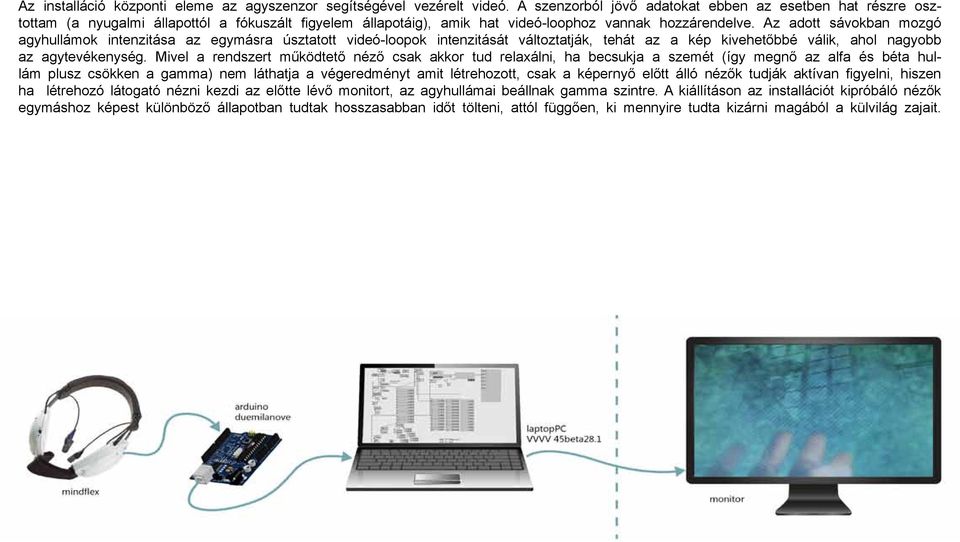 Az adott sávokban mozgó agyhullámok intenzitása az egymásra úsztatott videó-loopok intenzitását változtatják, tehát az a kép kivehetőbbé válik, ahol nagyobb az agytevékenység.