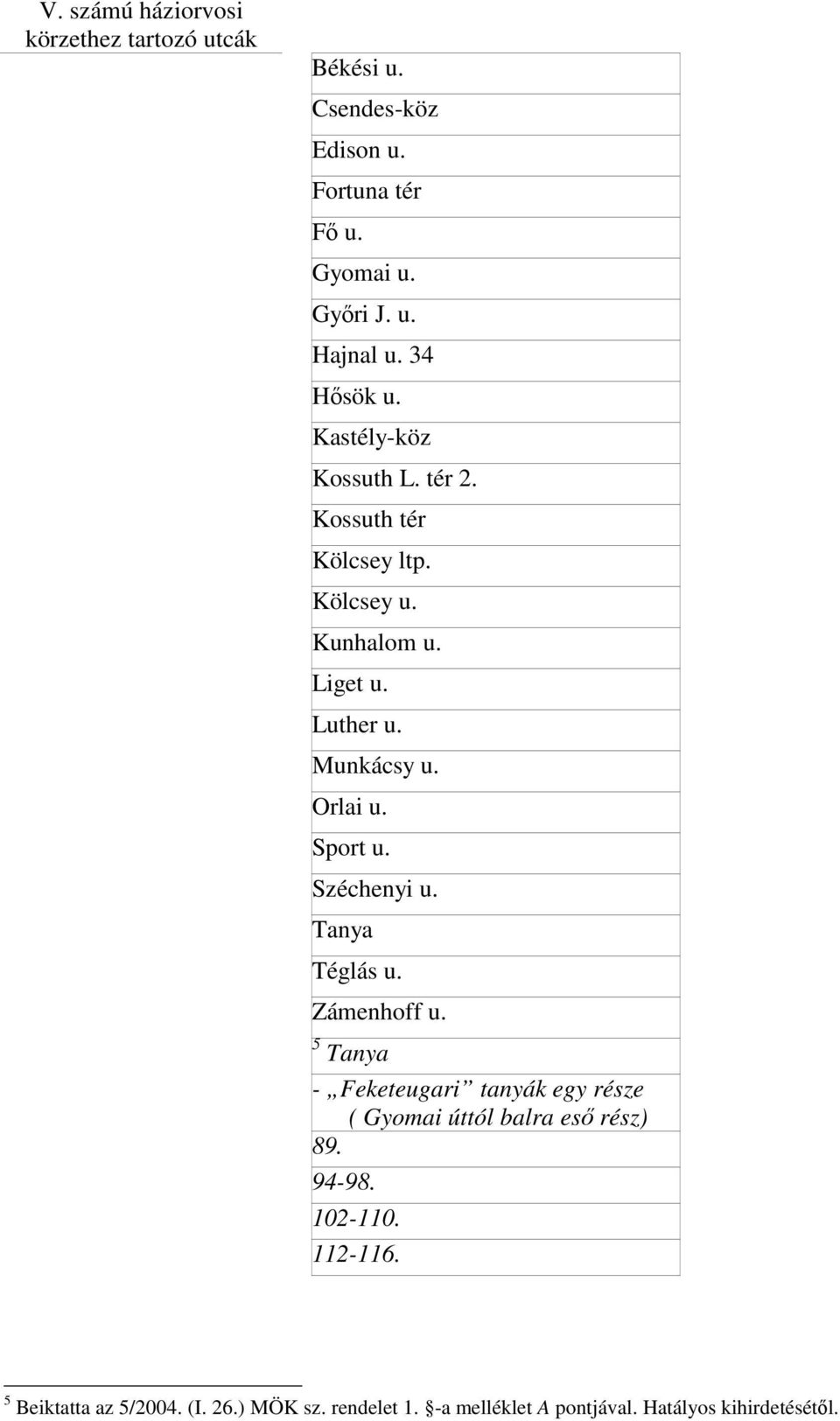 Orlai u. Sport u. Széchenyi u. Téglás u. Zámenhoff u. 5 - Feketeugari tanyák egy része ( Gyomai úttól balra esı rész) 89.