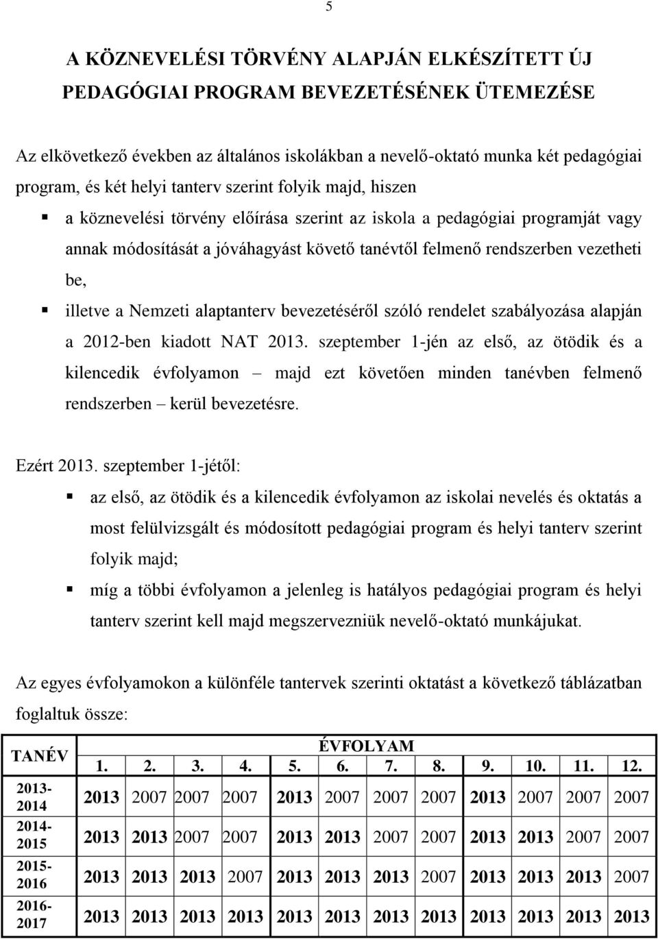 illetve a Nemzeti alaptanterv bevezetéséről szóló rendelet szabályozása alapján a 2012-ben kiadott NAT 2013.