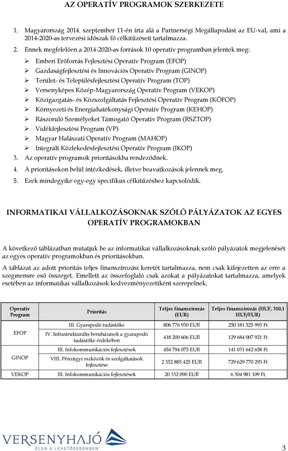 14-2020-as tervezési időszak fő célkitűzéseit tartalmazza. 2.