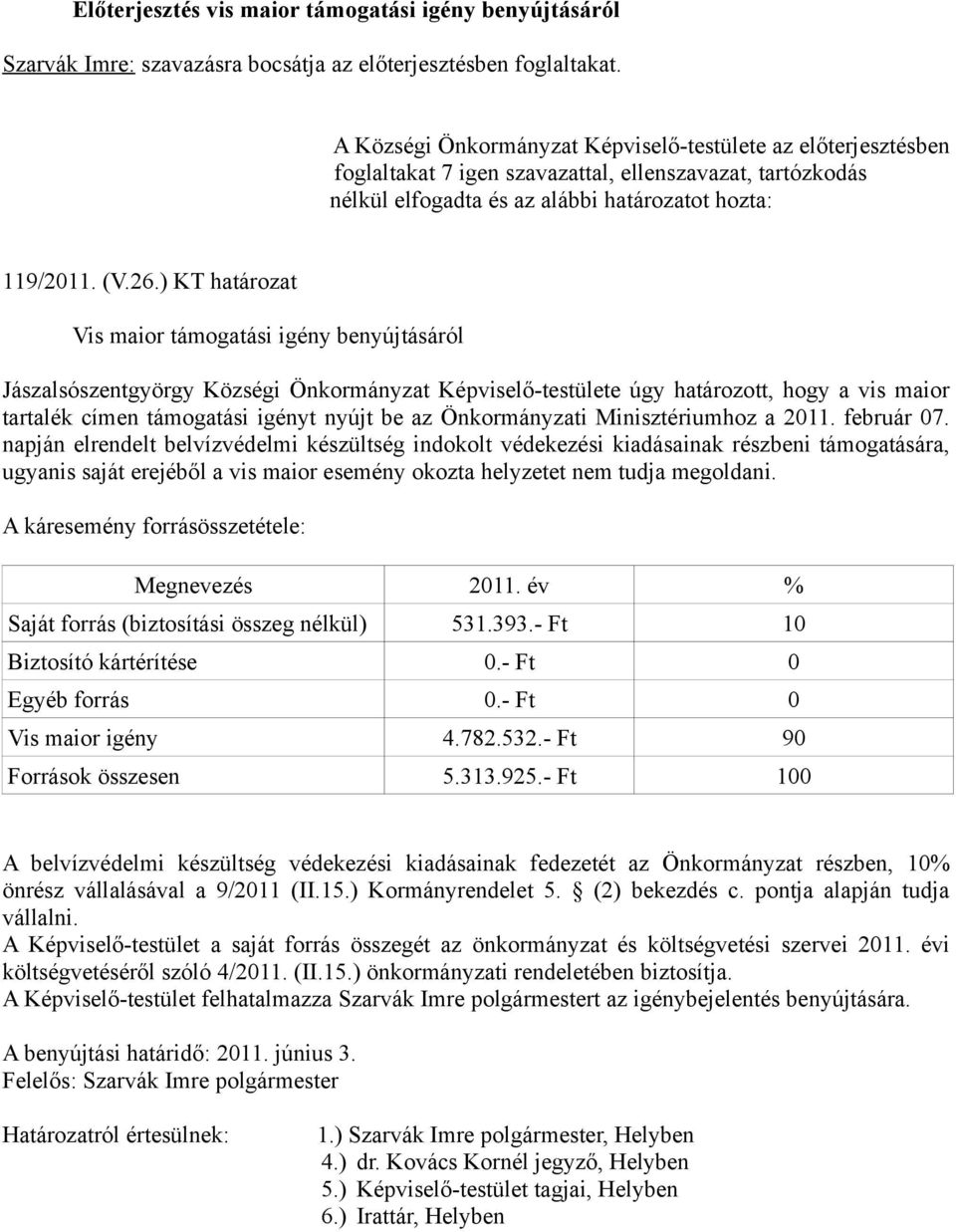 Önkormányzati Minisztériumhoz a 2011. február 07.
