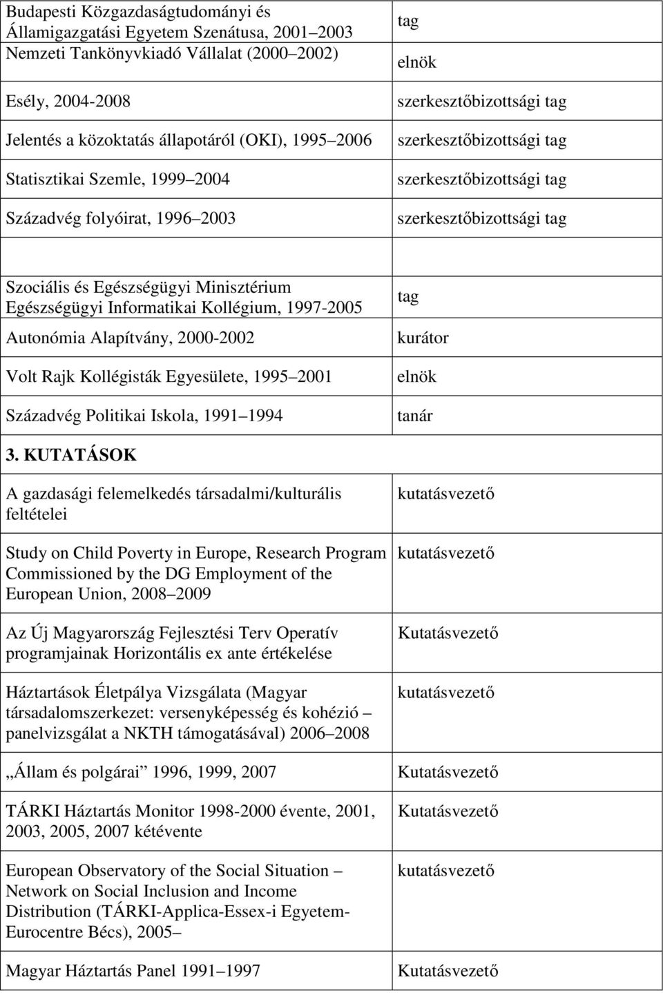 Egészségügyi Informatikai Kollégium, 1997-2005 Autonómia Alapítvány, 2000-2002 Volt Rajk Kollégisták Egyesülete, 1995 2001 Századvég Politikai Iskola, 1991 1994 kurátor elnök tanár 3.