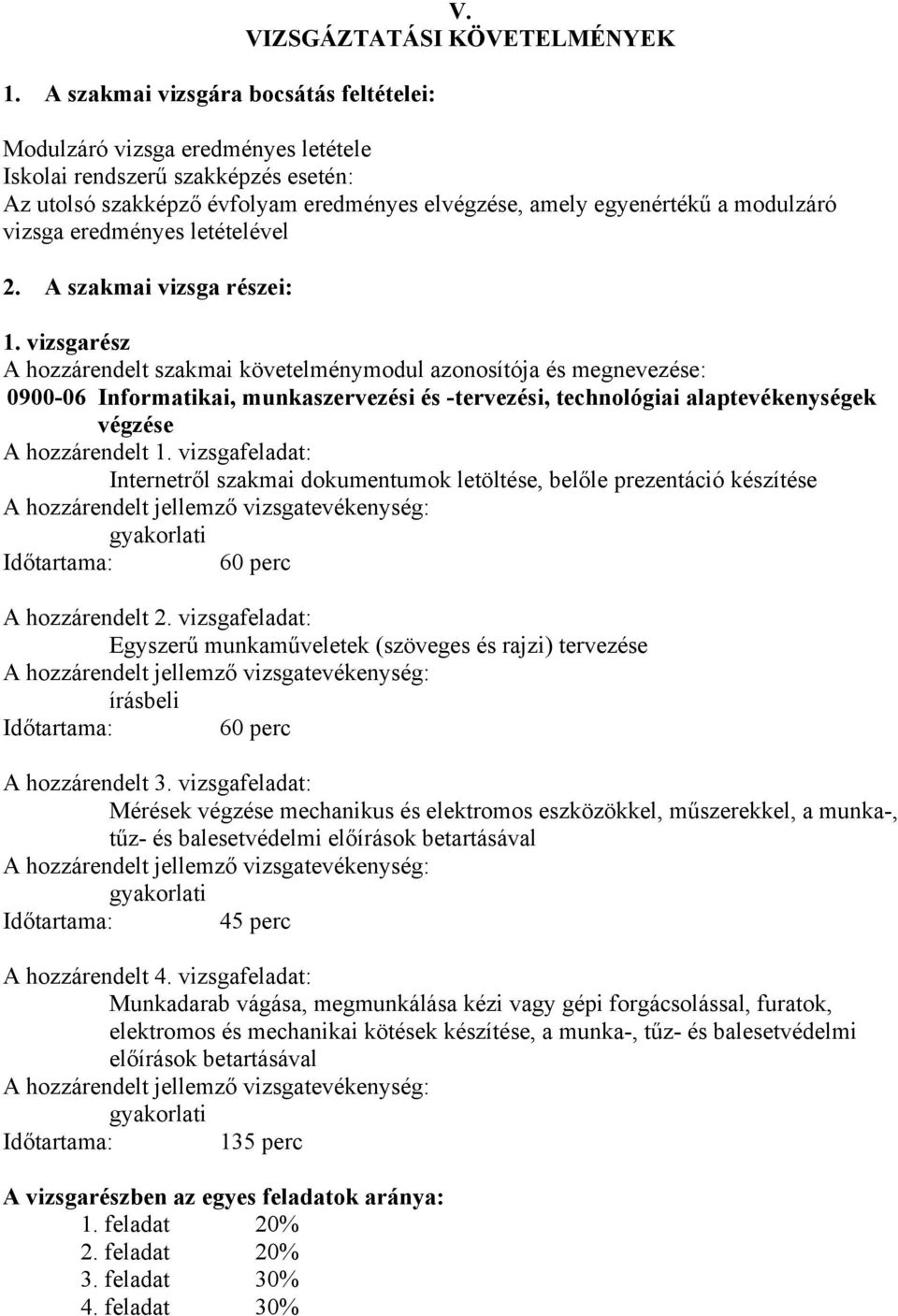 eredményes letételével 2. A szakmai vizsga részei: 1.