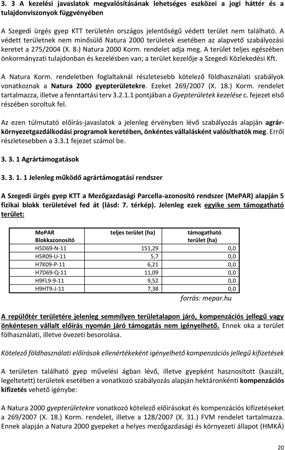 A terület teljes egészében önkormányzati tulajdonban és kezelésben van; a terület kezelője a Szegedi Közlekedési Kft. A Natura Korm.