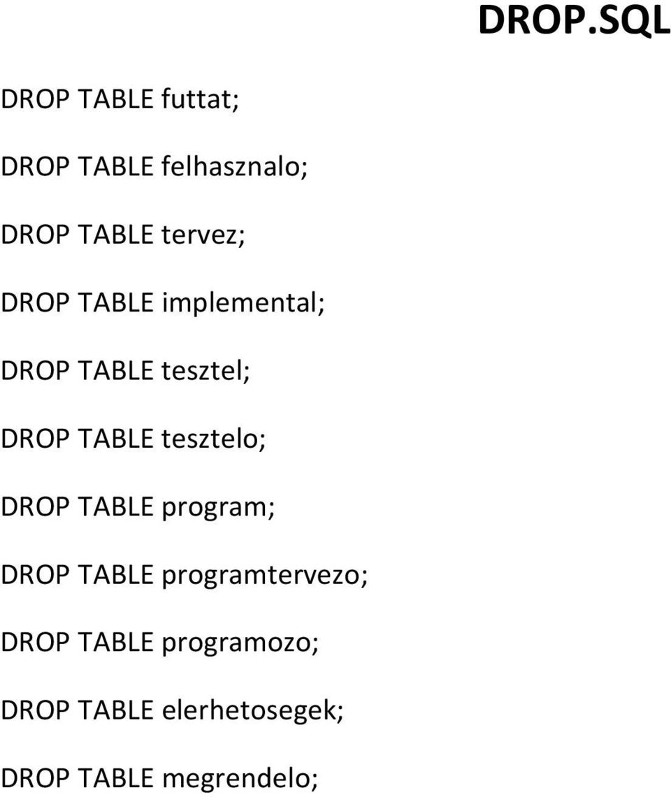 tesztelo; DROP TABLE program; DROP TABLE programtervezo; DROP