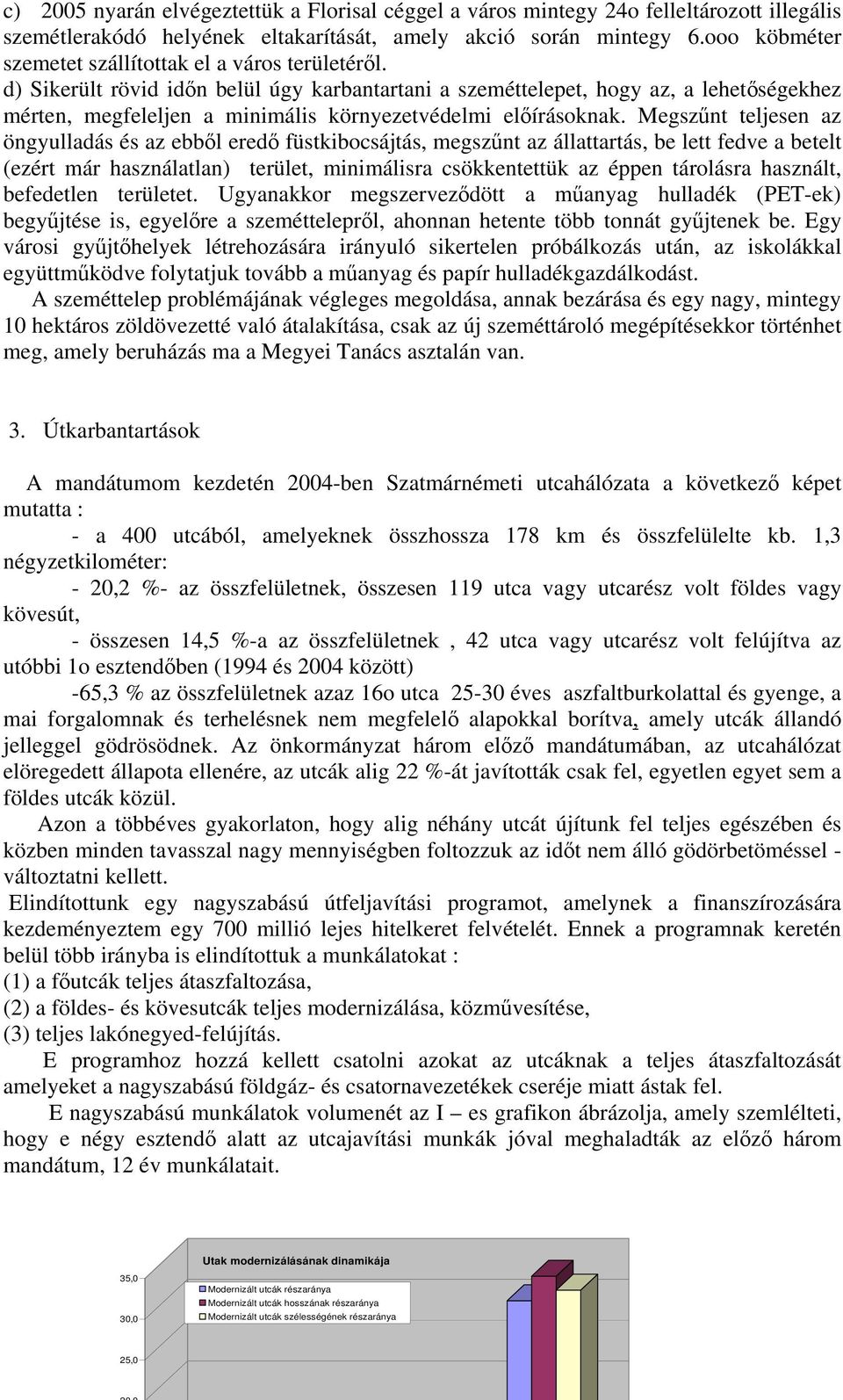 d) Sikerült rövid időn belül úgy karbantartani a szeméttelepet, hogy az, a lehetőségekhez mérten, megfeleljen a minimális környezetvédelmi előírásoknak.