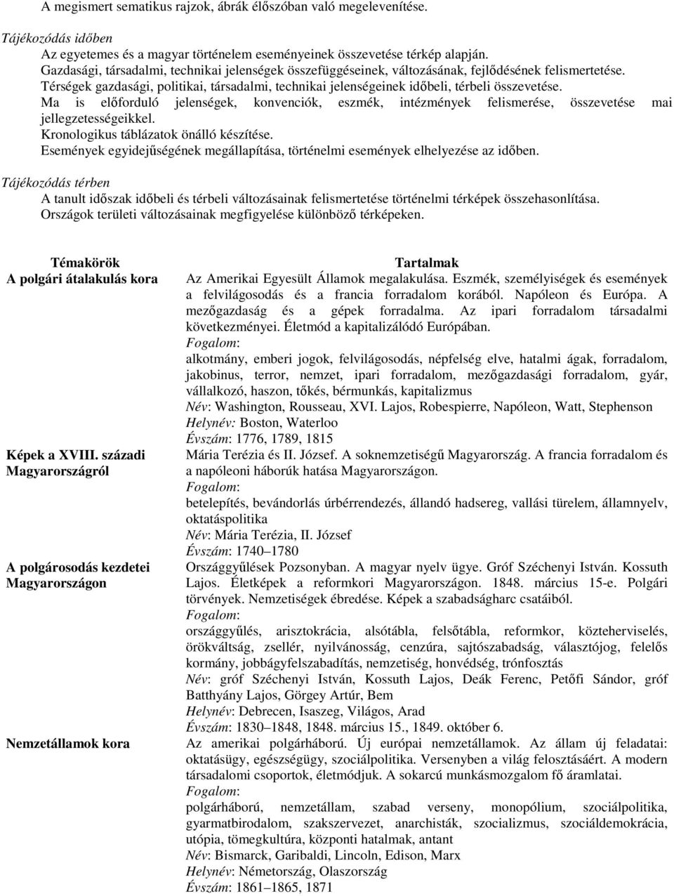 Térségek gazdasági, politikai, társadalmi, technikai jelenségeinek időbeli, térbeli összevetése.