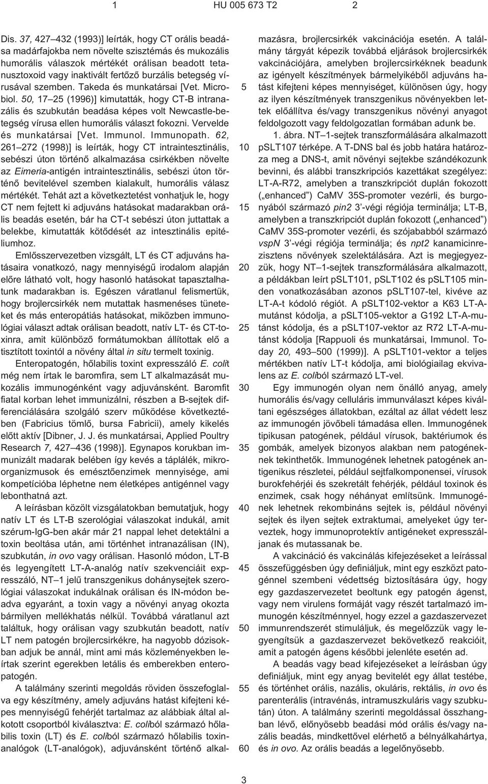 vírusával szemben. Takeda és munkatársai [Vet. Microbiol. 0, 17 (1996)] kimutatták, hogy CT¹B intranazális és szubkután beadása képes volt Newcastle-betegség vírusa ellen humorális választ fokozni.