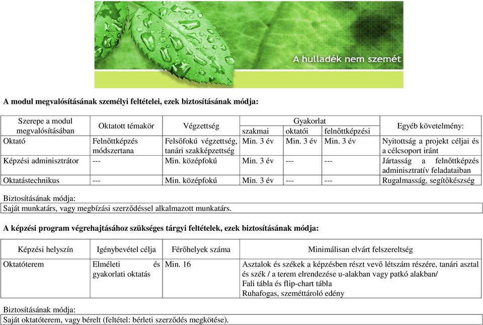 középfokú Min. 3 év --- --- Jártasság a felnőttképzés adminisztratív feladataiban Oktatástechnikus --- Min. középfokú Min.