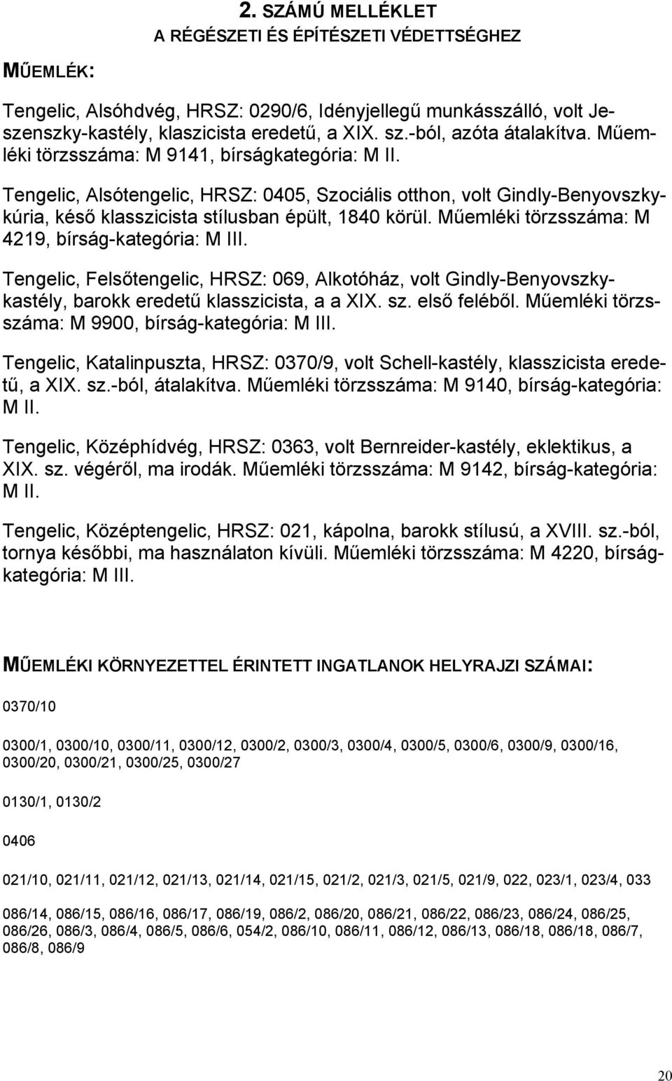 Tengelic, Alsótengelic, HRSZ: 0405, Szociális otthon, volt Gindly-Benyovszkykúria, késő klasszicista stílusban épült, 1840 körül. Műemléki törzsszáma: M 4219, bírság-kategória: M III.