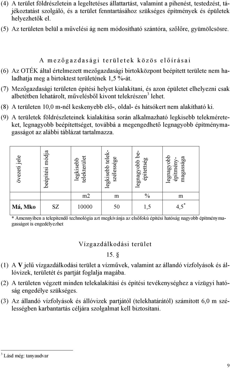 A mező gazdasági területek közös elő írásai (6) Az OTÉK által értelmezett mezőgazdasági birtokközpont beépített területe nem haladhatja meg a birtoktest területének 1,5 %-át.
