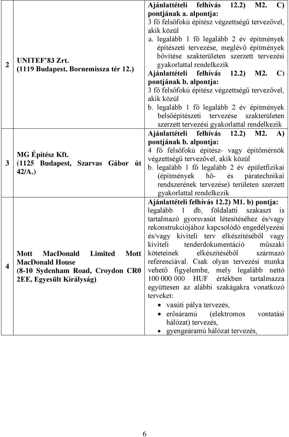 legalább 1 fő legalább 2 év építmények építészeti tervezése, meglévő építmények bővítése szakterületen szerzett tervezési b.