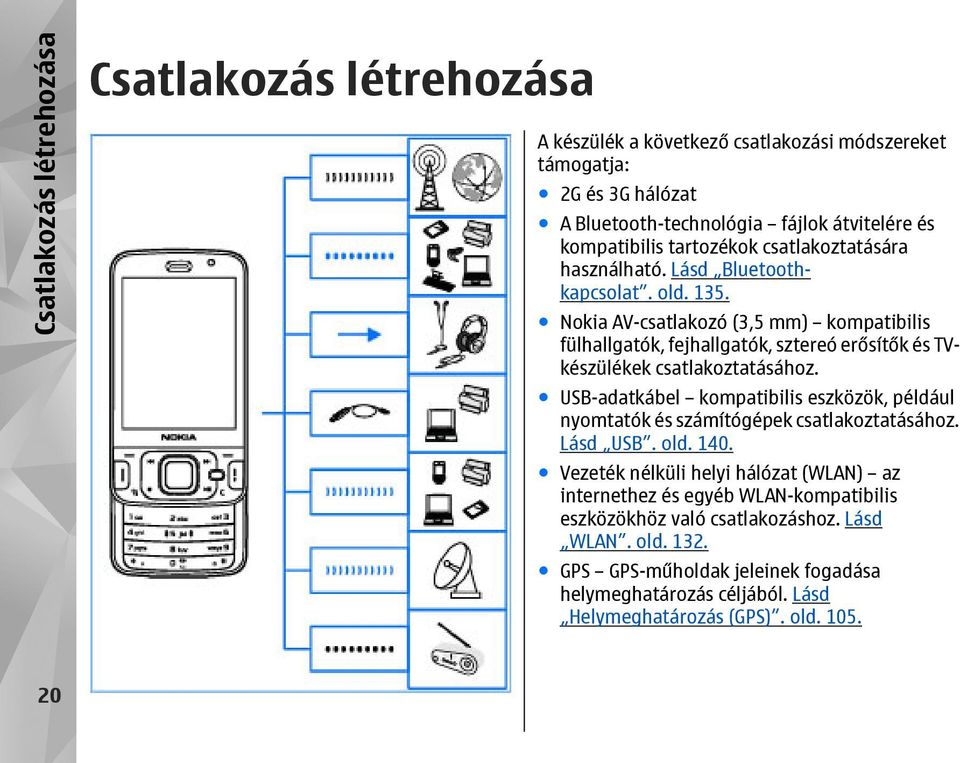 Nokia AV-csatlakozó (3,5 mm) kompatibilis fülhallgatók, fejhallgatók, sztereó erősítők és TVkészülékek csatlakoztatásához.