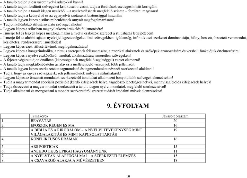 A tanuló legyen képes a stílus mibenlétének árnyalt megfogalmazására! Tudjon különböző stílusárnyalatú szöveget alkotni! Legyen képes a stílusban megnyilatkozó értékelés felismerésére!