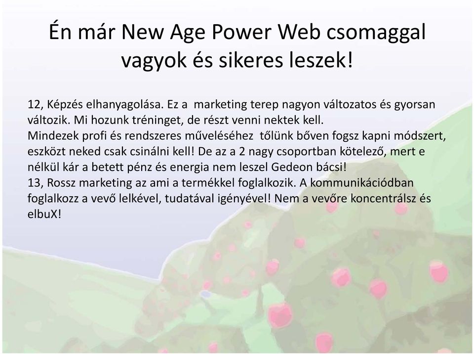 Mindezek profi és rendszeres műveléséhez tőlünk bőven fogsz kapni módszert, eszközt neked csak csinálni kell!