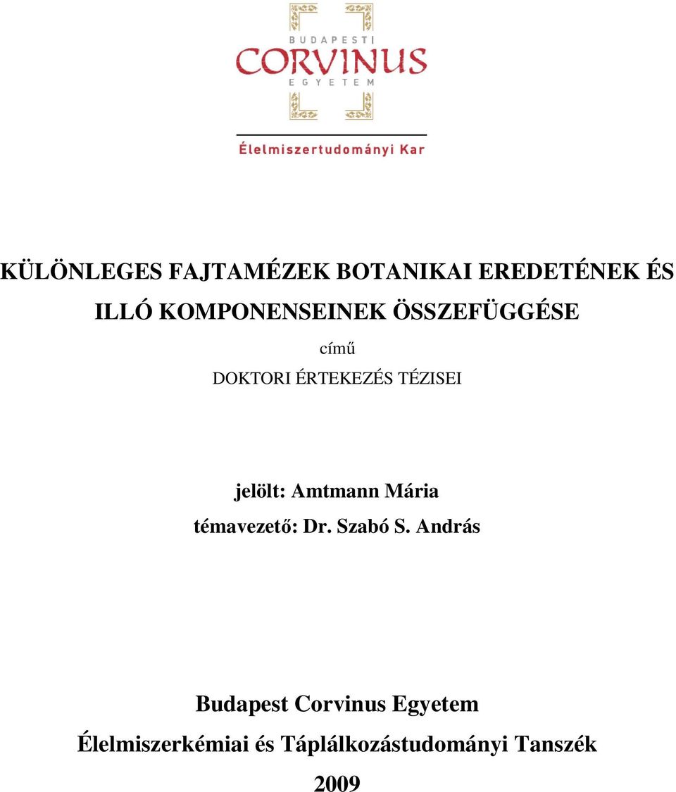 jelölt: Amtmann Mária témavezető: Dr. Szabó S.