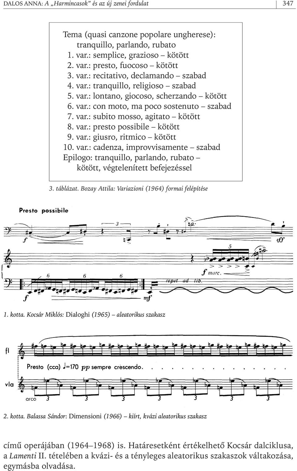 var.: giusro, ritmico kötött 10. var.: cadenza, improvvisamente szabad Epilogo: tranquillo, parlando, rubato kötött, végtelenített befejezéssel 3. táblázat.