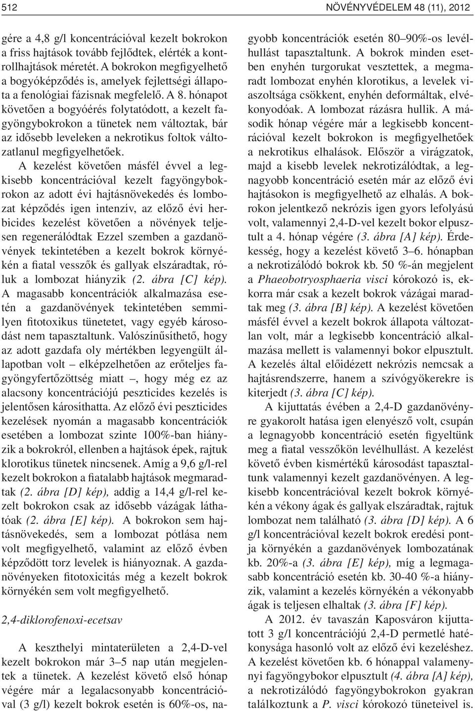 hónapot követôen a bogyóérés folytatódott, a kezelt fagyöngybokrokon a tünetek nem változtak, bár az idôsebb leveleken a nekrotikus foltok változatlanul megfigyelhetôek.