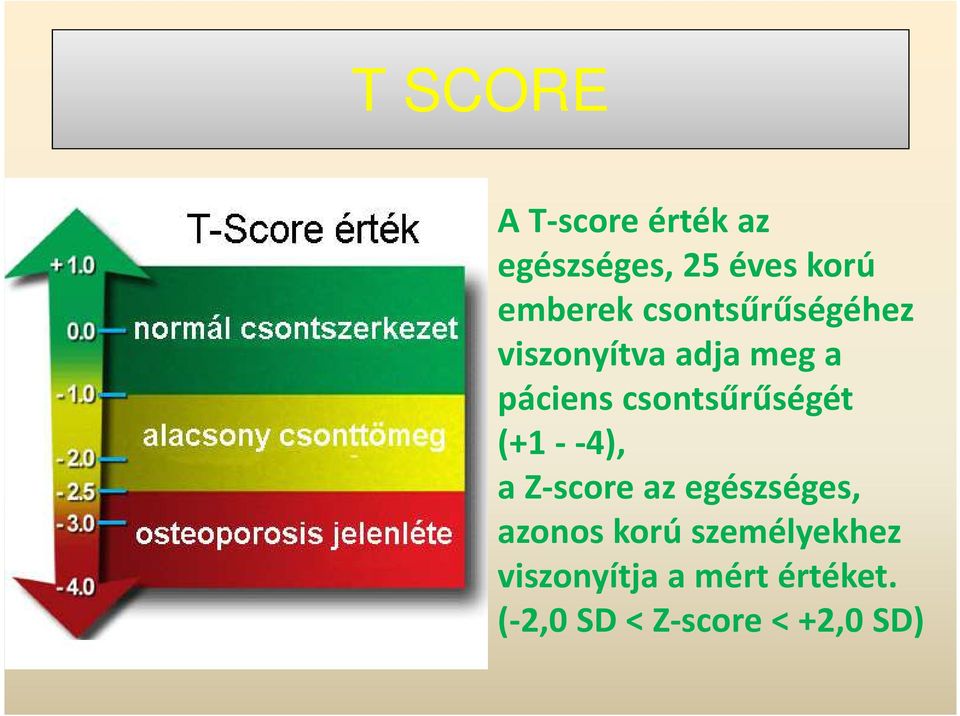 csontsűrűségét (+1 --4), a Z-score az egészséges, azonos