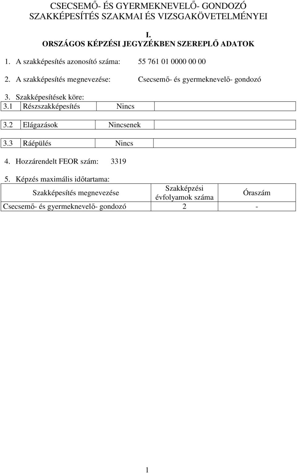 Szakképesítések köre: 3.1 Részszakképesítés Nincs 3.2 Elágazások Nincsenek 3.3 Ráépülés Nincs 4.