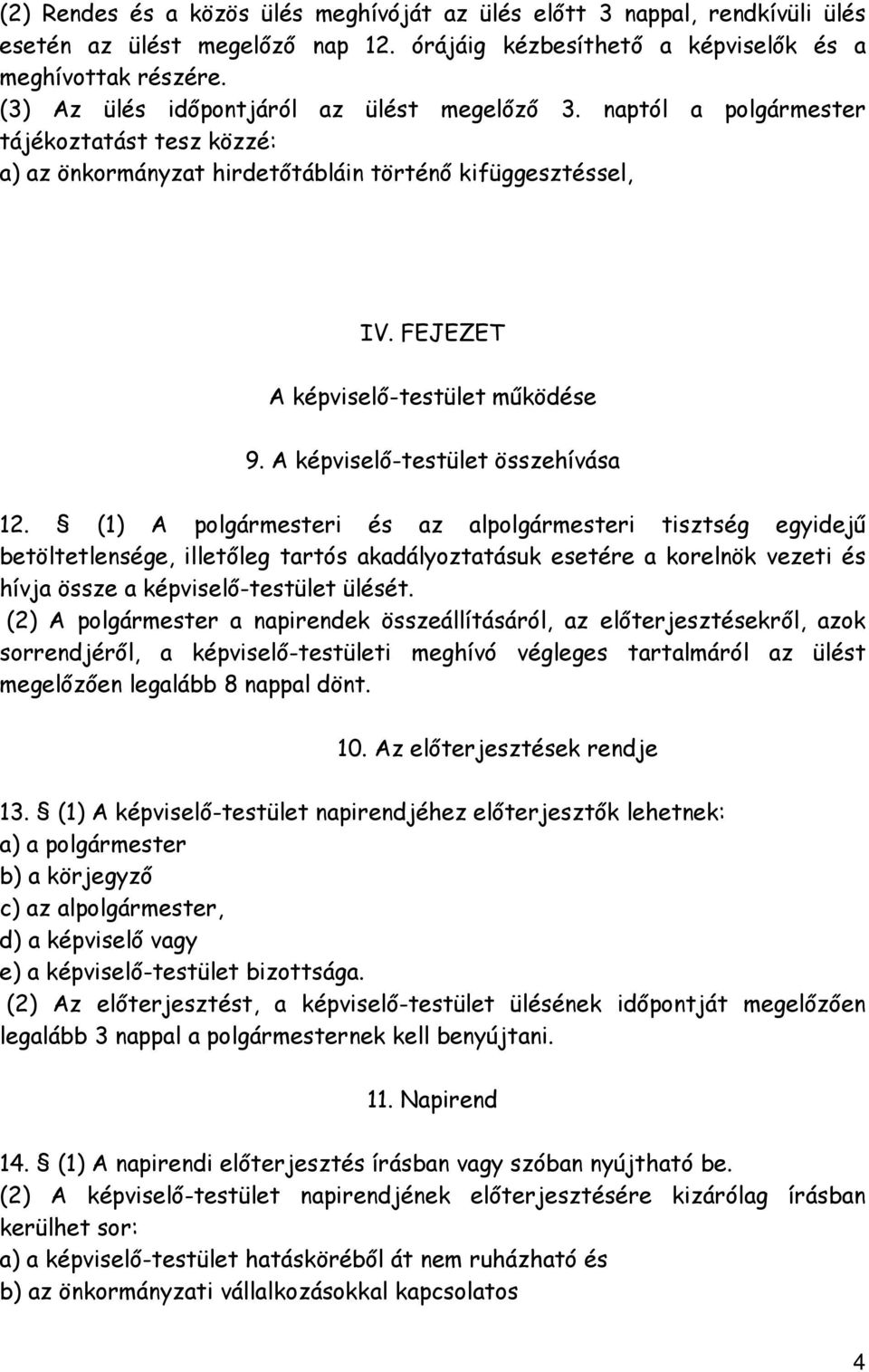 A képviselő-testület összehívása 12.