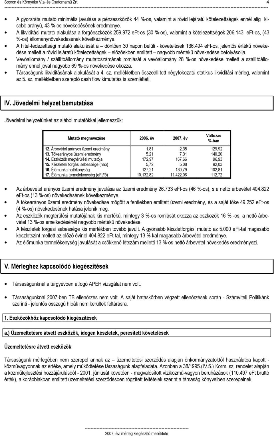 972 eft-os (30 %-os), valamint a kötelezettségek 206.143 eft-os, (43 %-os) állománynövekedésének következménye. A hitel-fedezettségi mutató alakulását a döntıen 30 napon belüli - követelések 136.