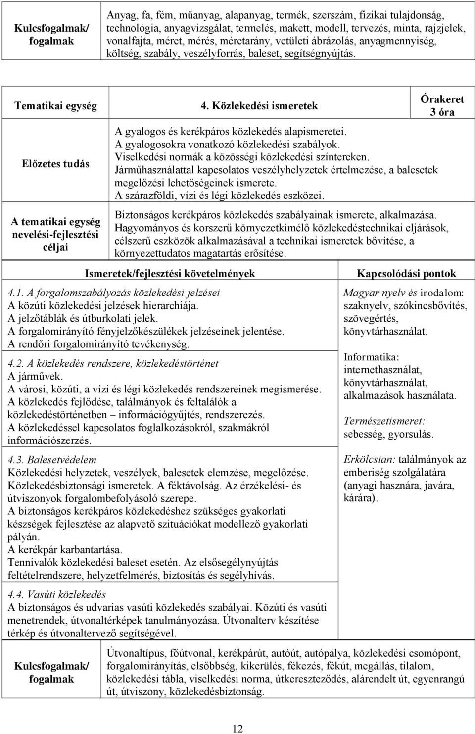 Közlekedési ismeretek A gyalogos és kerékpáros közlekedés alapismeretei. A gyalogosokra vonatkozó közlekedési szabályok. Viselkedési normák a közösségi közlekedési színtereken.