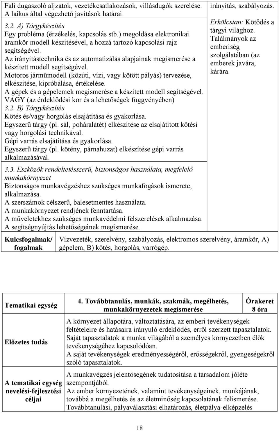 Motoros járműmodell (közúti, vízi, vagy kötött pályás) tervezése, elkészítése, kipróbálása, értékelése. A gépek és a gépelemek megismerése a készített modell segítségével.