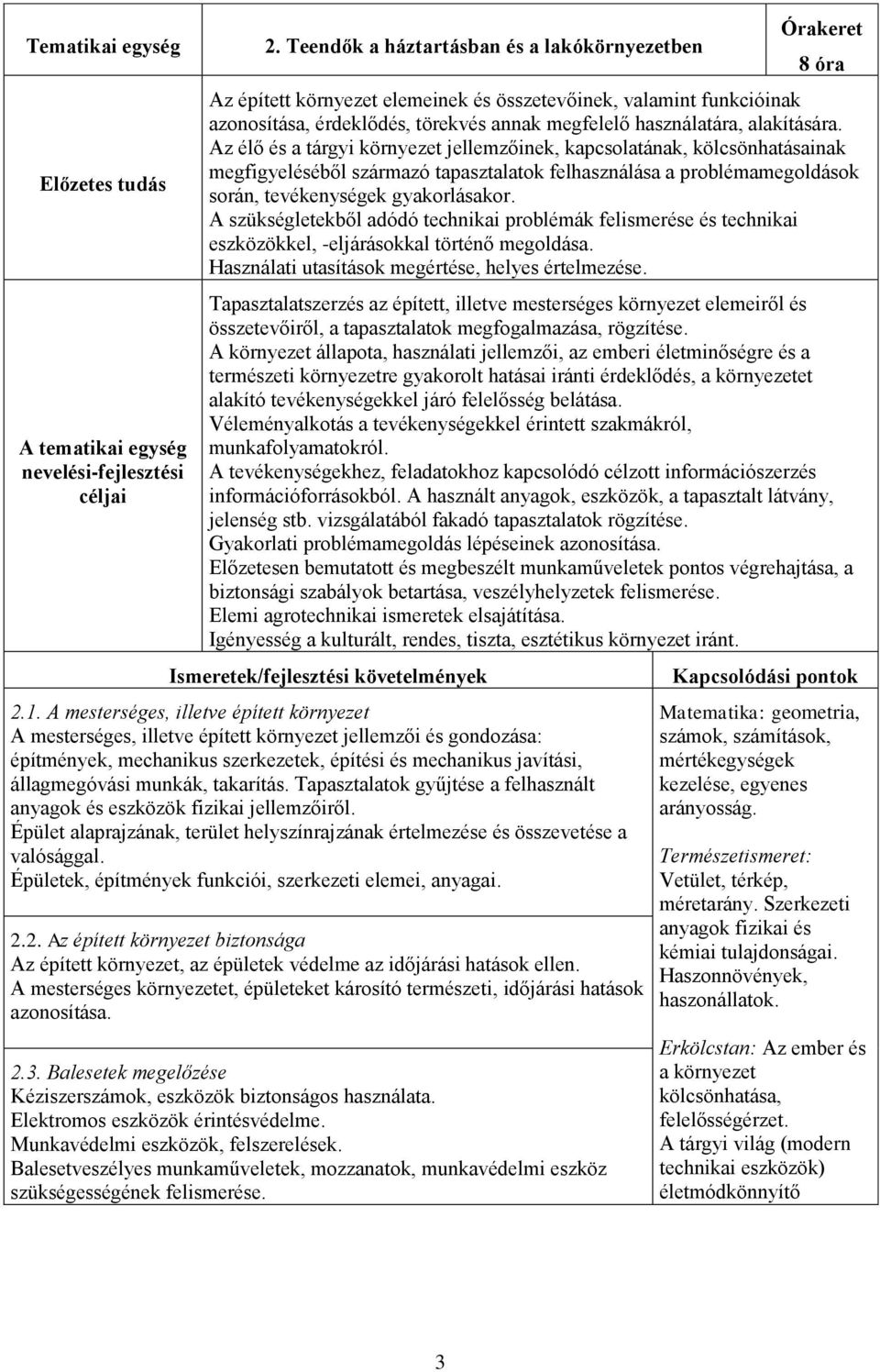 Az élő és a tárgyi környezet jellemzőinek, kapcsolatának, kölcsönhatásainak megfigyeléséből származó tapasztalatok felhasználása a problémamegoldások során, tevékenységek gyakorlásakor.