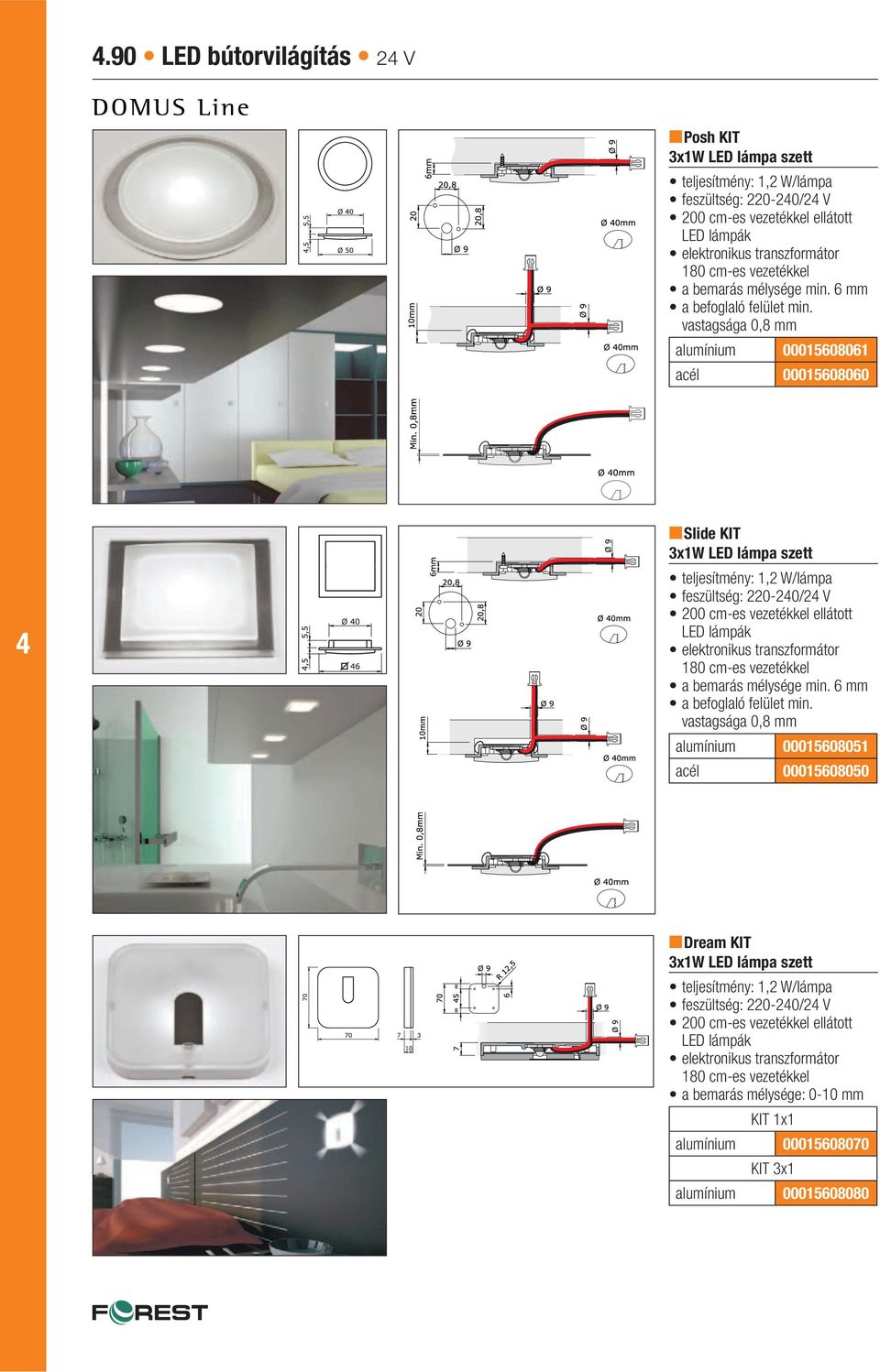 lámpák 180 cm-es vezetékkel vastagsága 0,8 mm alumínium 00015608051 acél 00015608050 Dream KIT