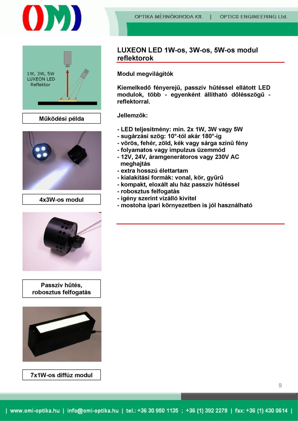 2x 1W, 3W vagy 5W - sugárzási szög: 10 -tól akár 180 -ig - vörös, fehér, zöld, kék vagy sárga színű fény - 12V, 24V, áramgenerátoros vagy 230V