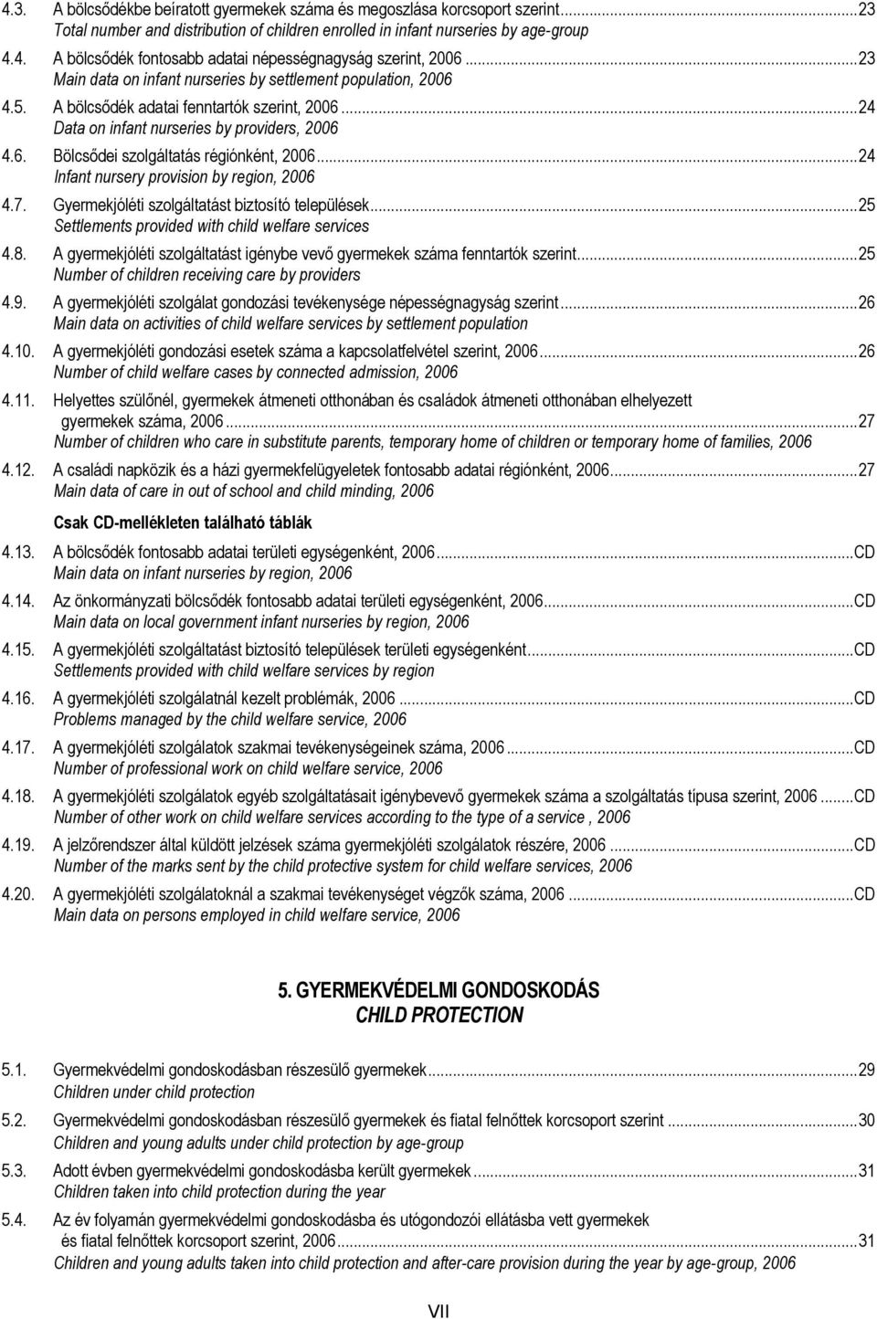 ..24 Infant nursery provision by region, 2006 4.7. Gyermekjóléti szolgáltatást biztosító települések...25 Settlements provided with child welfare services 4.8.