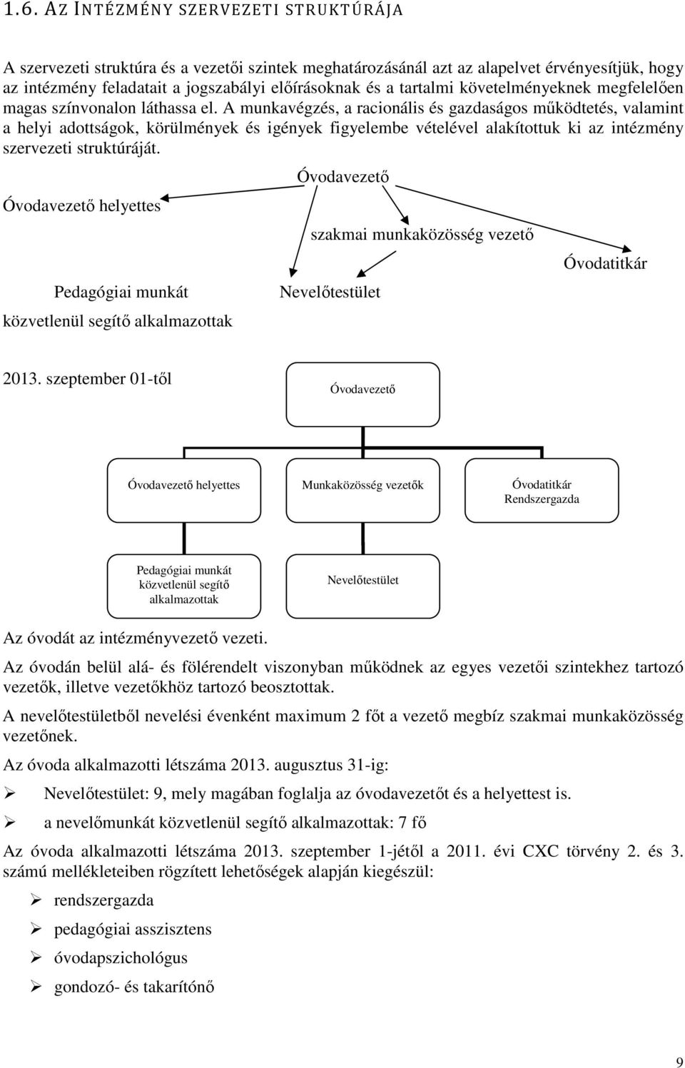 A munkavégzés, a racionális és gazdaságos működtetés, valamint a helyi adottságok, körülmények és igények figyelembe vételével alakítottuk ki az intézmény szervezeti struktúráját.