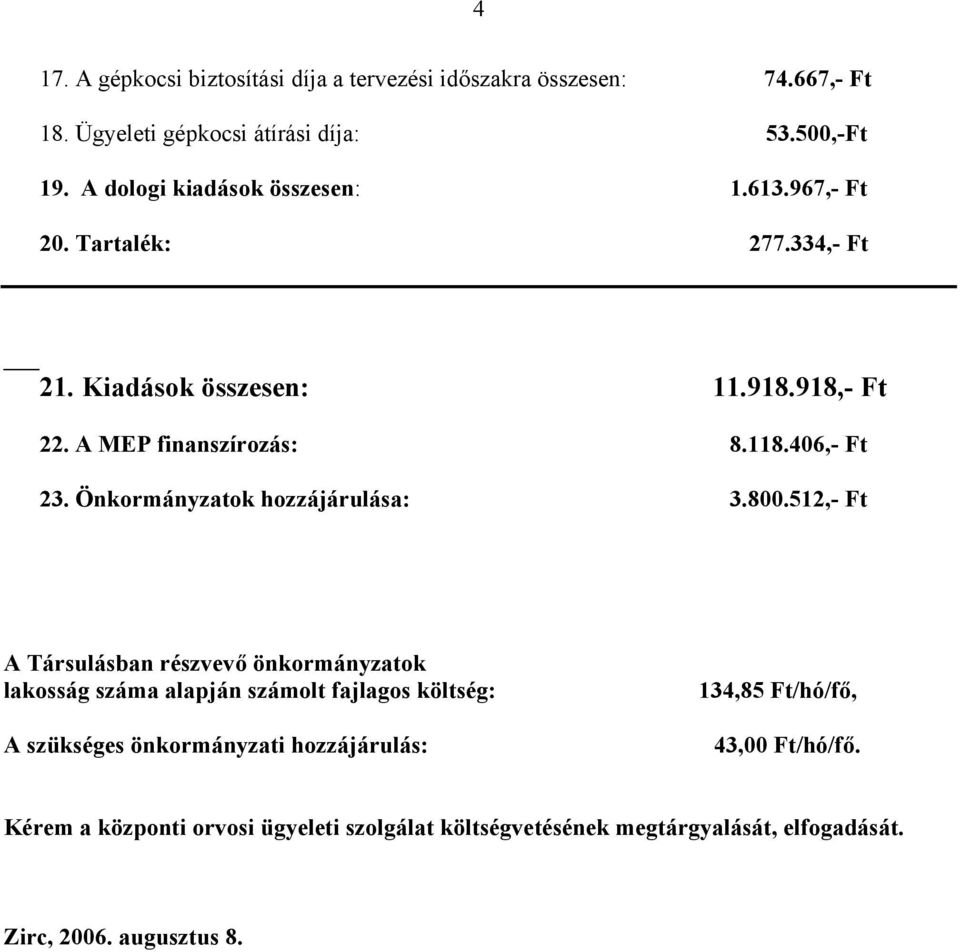 406,- Ft 23. Önkormányzatok hozzájárulása: 3.800.