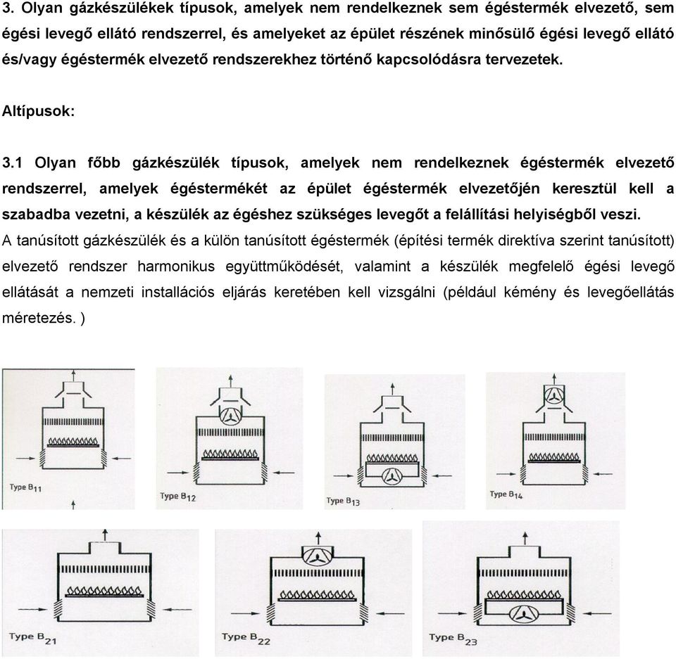 1 Olyan főbb gázkészülék típusok, amelyek nem rendelkeznek égéstermék elvezető rendszerrel, amelyek égéstermékét az épület égéstermék elvezetőjén keresztül kell a szabadba vezetni, a készülék az