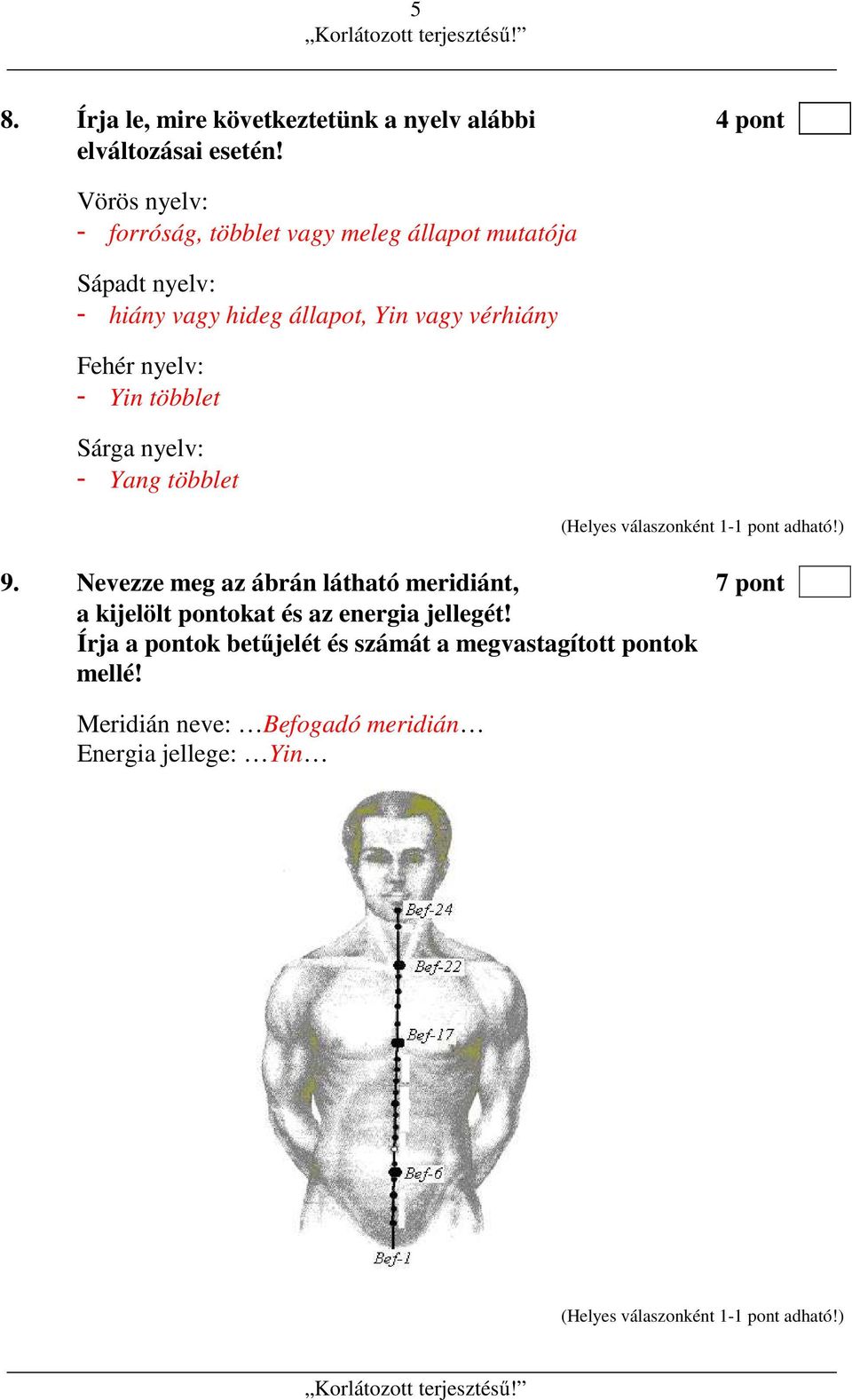 vérhiány Fehér nyelv: - Yin többlet Sárga nyelv: - Yang többlet 9.