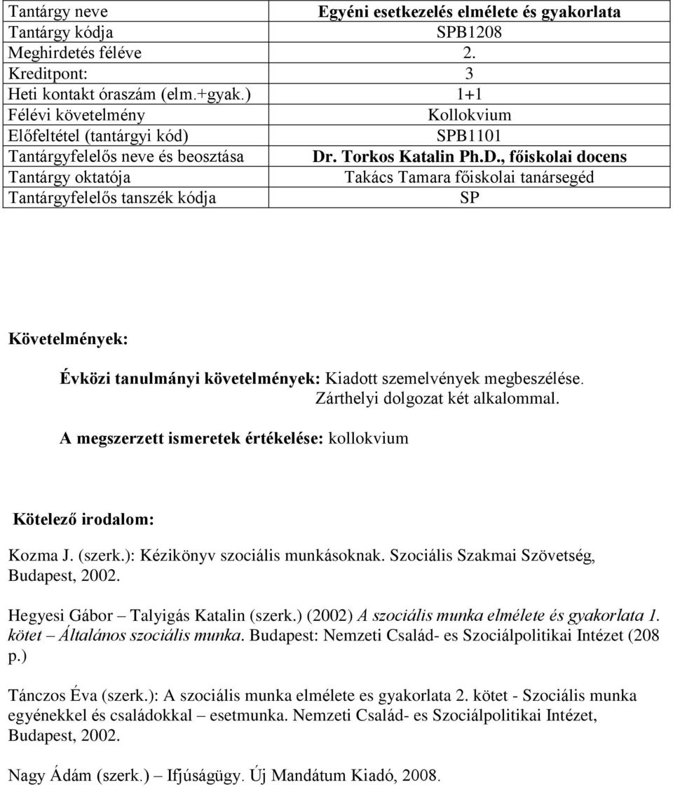 (szerk.): Kézikönyv szociális munkásoknak. Szociális Szakmai Szövetség, Budapest, 2002. Hegyesi Gábor Talyigás Katalin (szerk.) (2002) A szociális munka elmélete és gyakorlata 1.