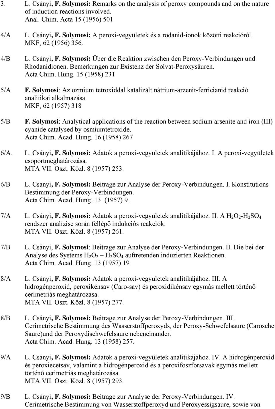 15 (1958) 231 5/A F. Solymosi: Az ozmium tetroxiddal katalizált nátrium-arzenit-ferricianid reakció analitikai alkalmazása. MKF, 62 (1957) 318 5/B F.