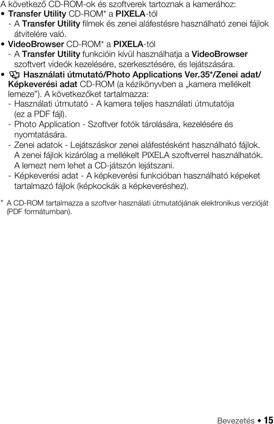 Y Használati útmutató/photo Applications Ver.35*/Zenei adat/ Képkeverési adat CD-ROM (a kézikönyvben a kamera mellékelt lemeze ).