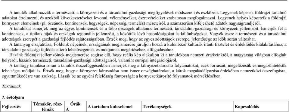 Legyenek helyes képzeteik a földrajzi környezet elemeinek (pl. óceánok, kontinensek, hegységek, népesség, termelés) méreteiről, a számszerűen kifejezhető adatok nagyságrendjéről.