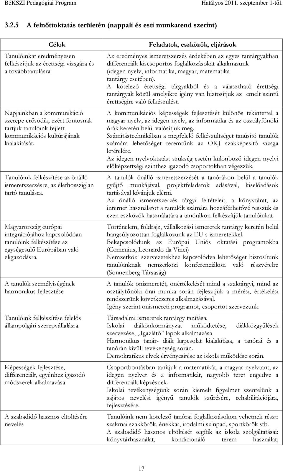 5 A felnőttoktatás területén (nappali és esti munkarend szerint) Célok Tanulóinkat eredményesen felkészítjük az érettségi vizsgára és a továbbtanulásra Napjainkban a kommunikáció szerepe erősödik,