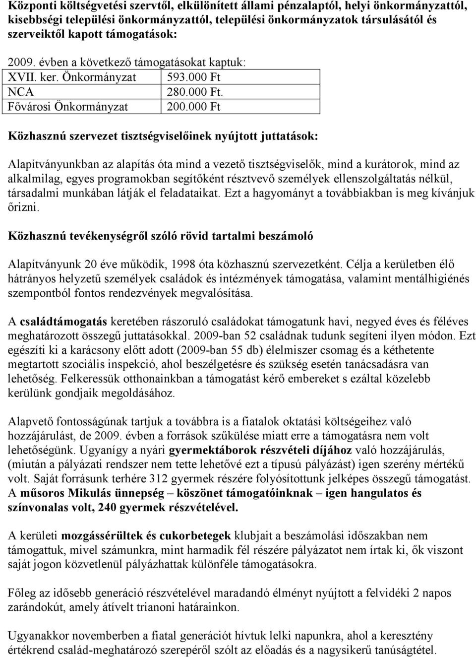 000 Ft Közhasznú szervezet tisztségviselőinek nyújtott juttatások: Alapítványunkban az alapítás óta mind a vezető tisztségviselők, mind a kurátorok, mind az alkalmilag, egyes programokban segítőként