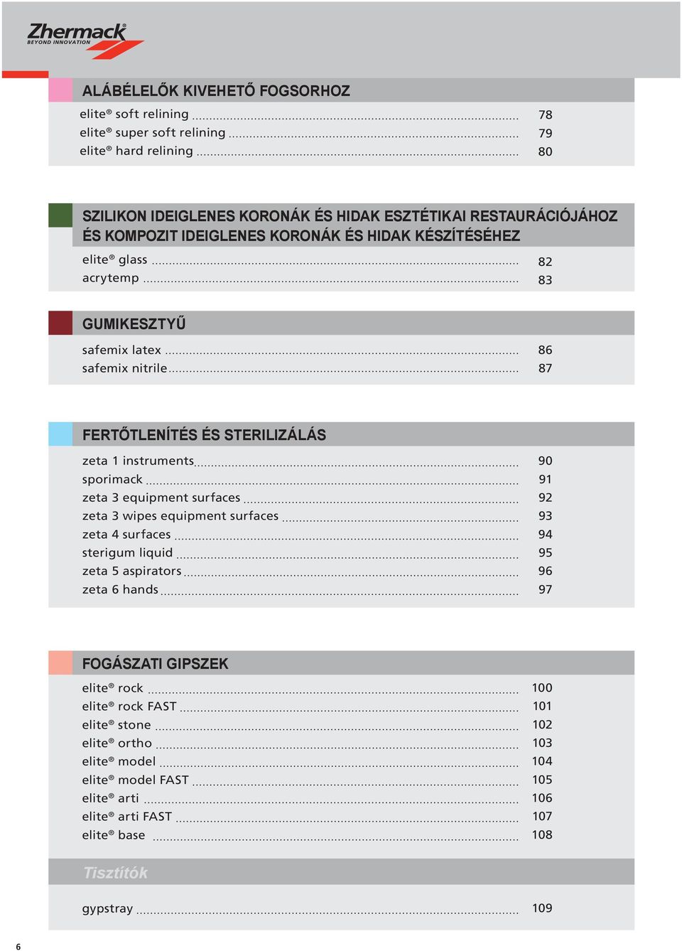 sporimack zeta 3 equipment surfaces zeta 3 wipes equipment surfaces zeta 4 surfaces sterigum liquid zeta 5 aspirators zeta 6 hands 90 91 92 93 94 95 96 97 FOGÁSZATI GIPSZEK